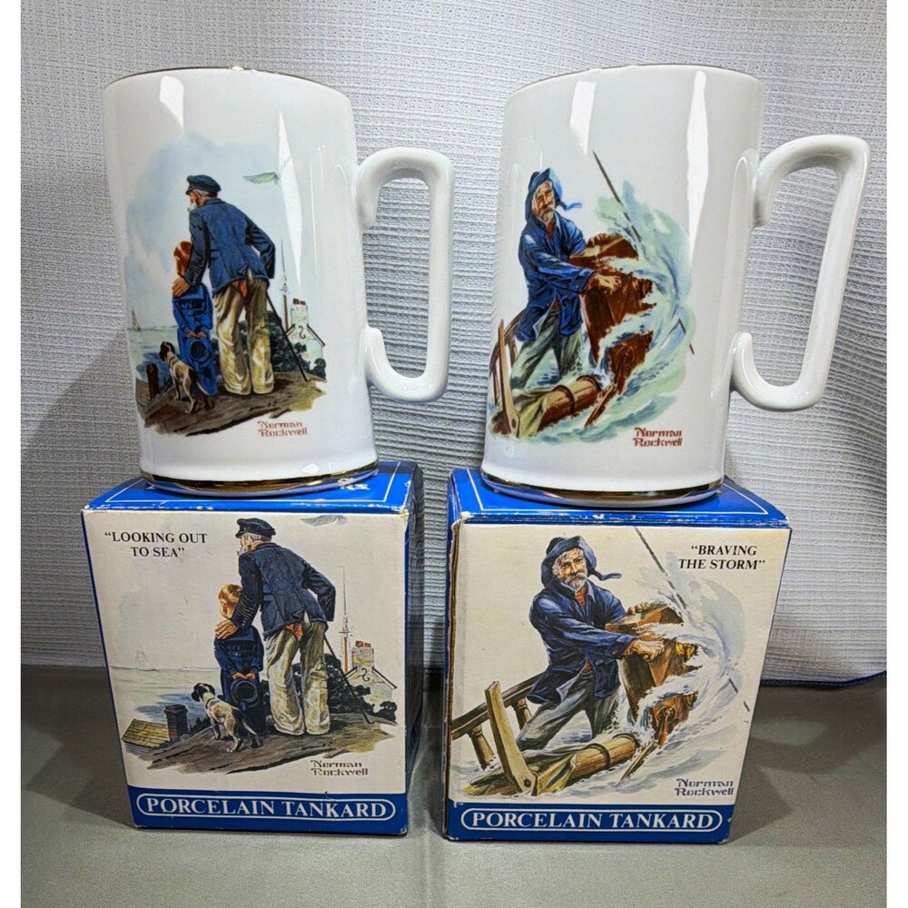 Long John Silver's Norman Rockwell Seafarers Porcelain Tankard Mugs w/ Boxes